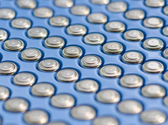 Close up of multiple rows of batteries